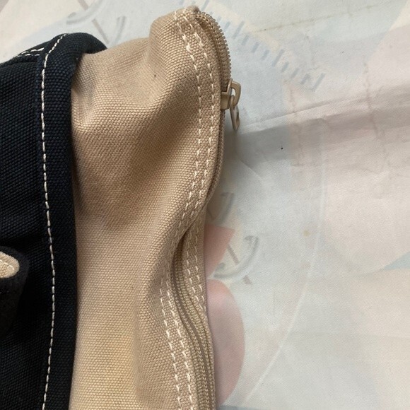 Lands End Vintage Beige & Blue Heavy Cotton Canvas Multipocketed Tote Bag - Picture 10 of 16